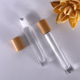 China Made Small clear Glass Roller Bottle 10ml Gold Cap New Roll on square Perfume Oil Bottle