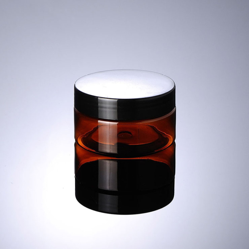 Wholesale 100ml Pet Plastic Amber Cream Cosmetic Jars with Black Screw Cap