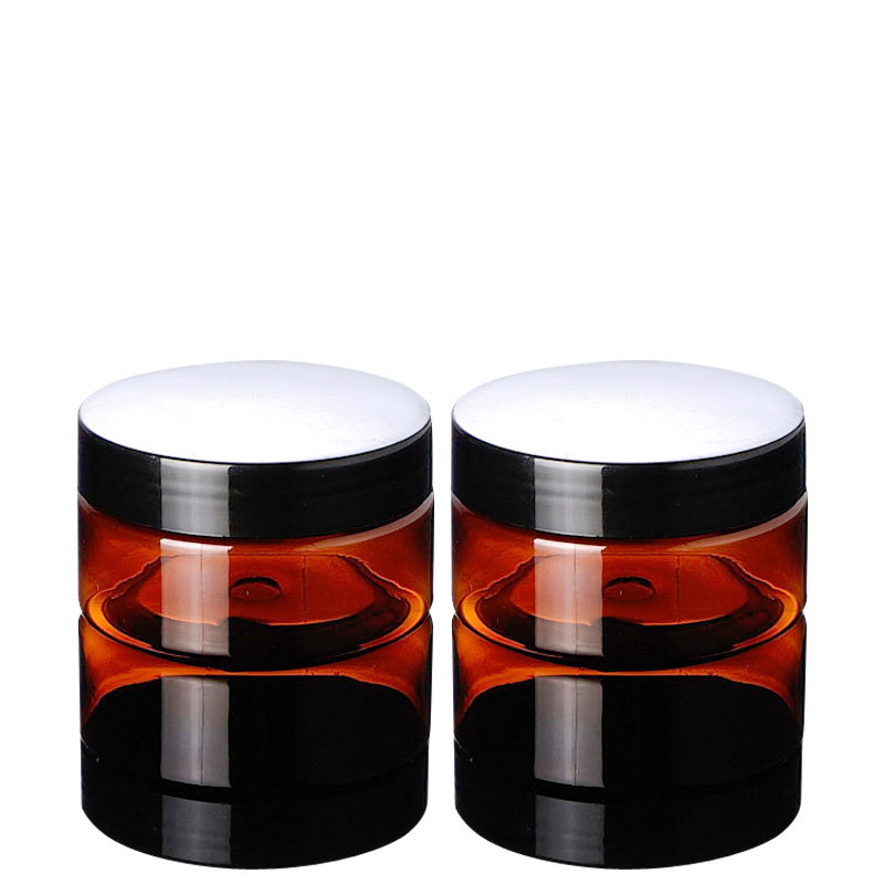 Wholesale 100ml Pet Plastic Amber Cream Cosmetic Jars with Black Screw Cap