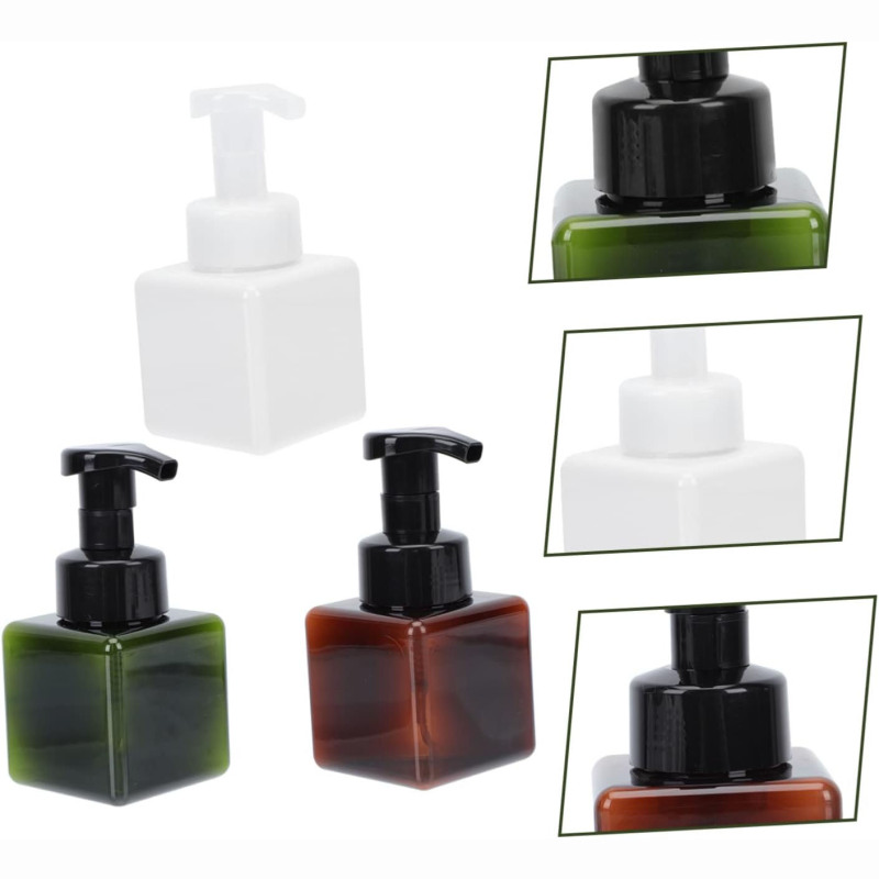 3pcs 250ml PET Dispensing Foam Press Pump Square Refillable Hand Soap Bottle with Screen Printing Pump Sealing Type