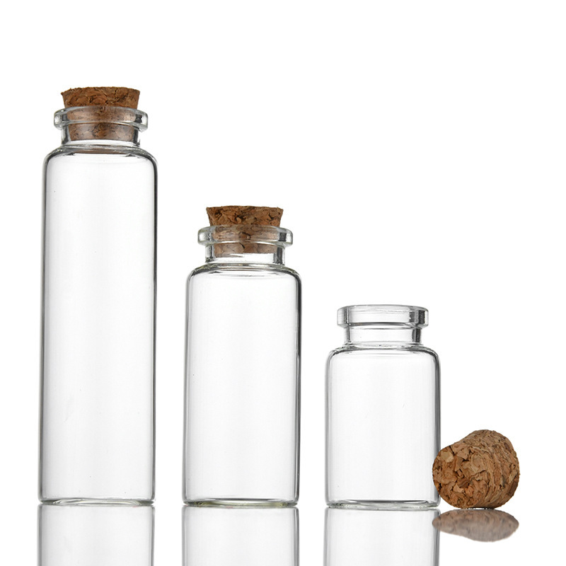 High Quality Clear Small Glass Container with Cork Lid Multiple Capacities and Empty for Loose Powder MOQ 100pcs