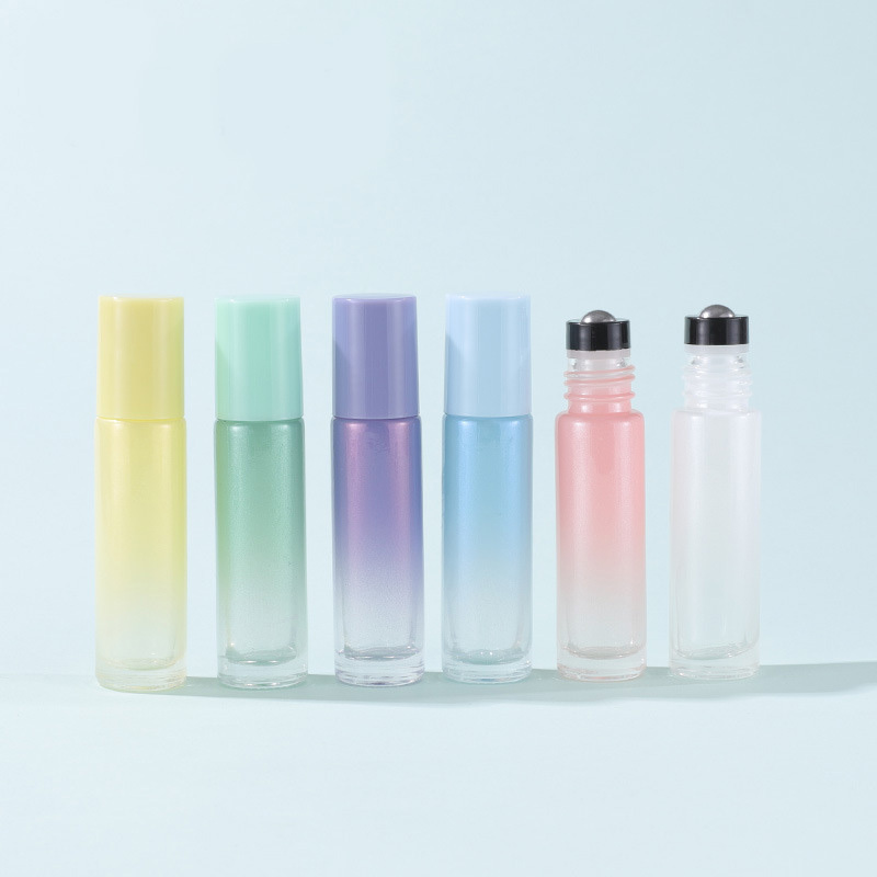 Luxury 10ml Gradient Roll on Glass Cosmetic Bottle Empty with Steel Roller for Ball for Essential Oils and Skin Care Serums