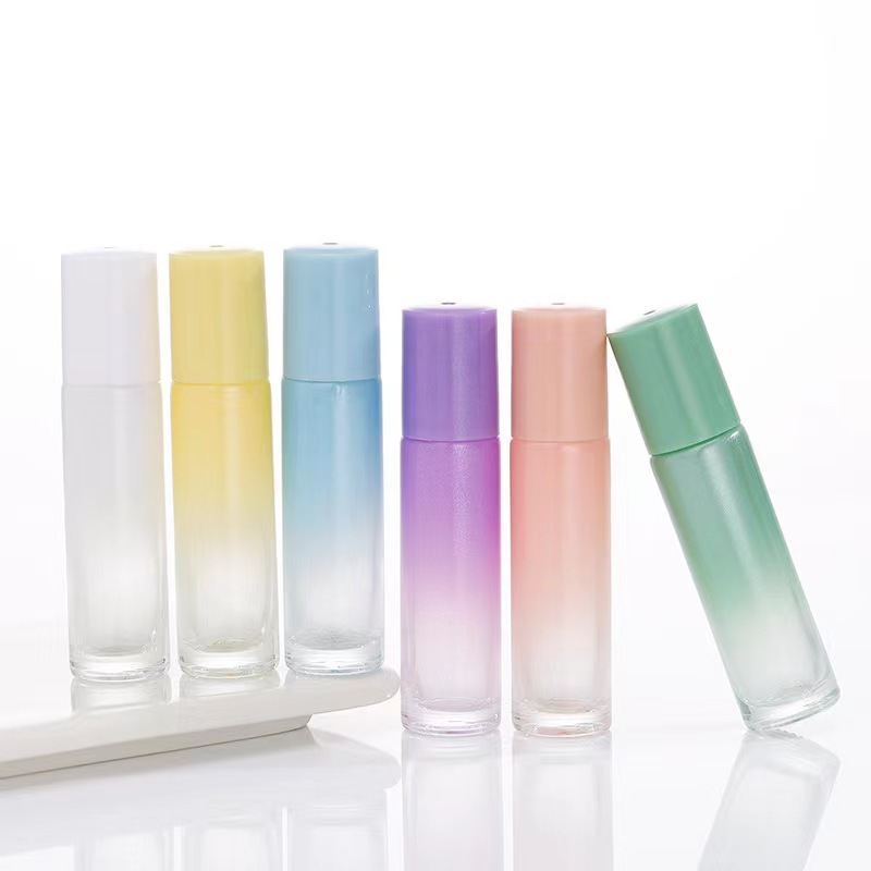 Luxury 10ml Gradient Roll on Glass Cosmetic Bottle Empty with Steel Roller for Ball for Essential Oils and Skin Care Serums