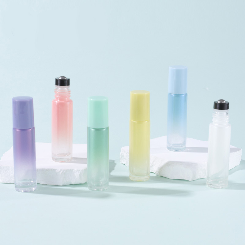 Luxury 10ml Gradient Roll on Glass Cosmetic Bottle Empty with Steel Roller for Ball for Essential Oils and Skin Care Serums