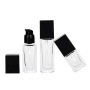 Wholesale Packaging 30ml 40ml square clear Empty Lotion Foundation Glass Cosmetic Bottle With Pump