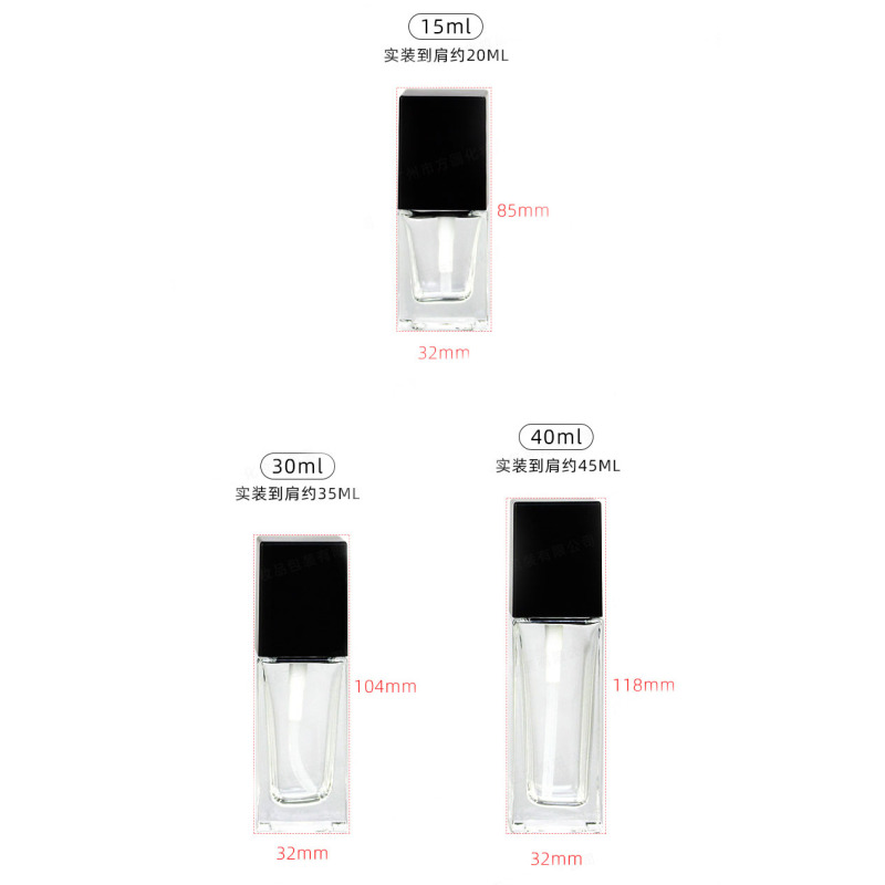 Wholesale Packaging 30ml 40ml square clear Empty Lotion Foundation Glass Cosmetic Bottle With Pump