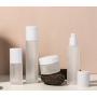 Luxury Design Custom Skincare Packaging 50g/50ml/100ml/120ml Clear Frosted Glass Cosmetic Set Hydrosol Cream Cylinder White Lid