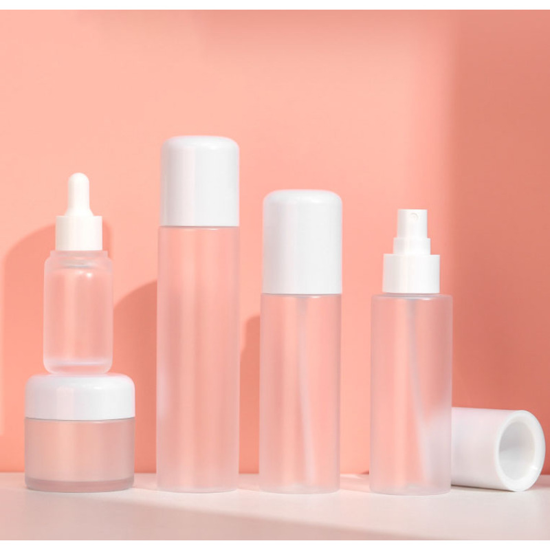 Portable Frosted PET Cosmetic Packaging Set 100ml Lotion Bottle 50g Cream Jar 30ml Dropper Bottle Lightweight Travel Use
