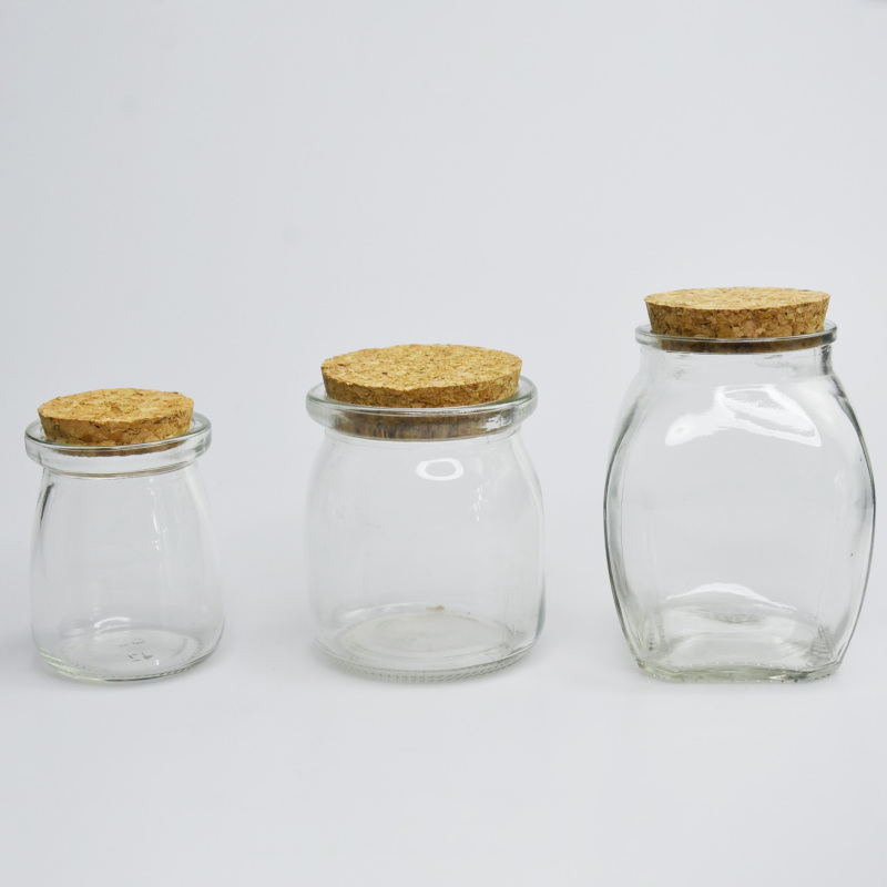 Wholesale 100ml 200ml 250ml Empty Round Clear Glass Pudding Jars with Cork