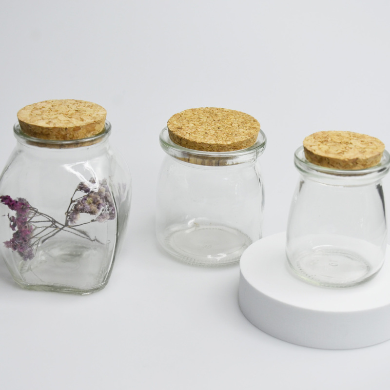 Wholesale 100ml 200ml 250ml Empty Round Clear Glass Pudding Jars with Cork