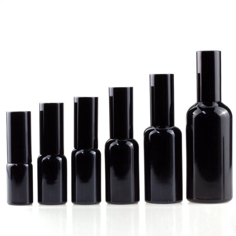 Cosmetic Lotion Packaging Container Glass Empty 20ml 30ml Black Avoid Light Essential Oil Dropper Bottle