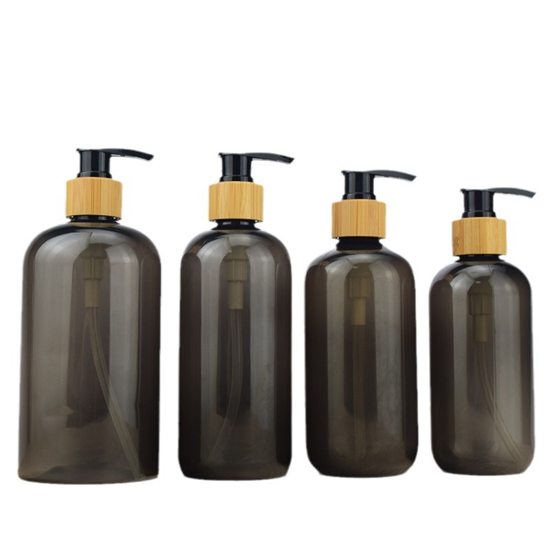 Wholesale 250ml 300ml 350ml 500ml PET Plastic Cosmetic Pump Bottles Bamboo Cap for Shampoo Conditioner Personal Care Products