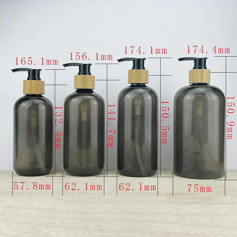 Wholesale 250ml 300ml 350ml 500ml PET Plastic Cosmetic Pump Bottles Bamboo Cap for Shampoo Conditioner Personal Care Products