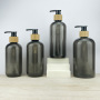 Wholesale 250ml 300ml 350ml 500ml PET Plastic Cosmetic Pump Bottles Bamboo Cap for Shampoo Conditioner Personal Care Products