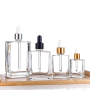 Empty Cosmetic Packaging 15ml 30ml 50ml 100ml Flat Square Shape Serum Glass Dropper Bottles