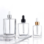 Empty Cosmetic Packaging 15ml 30ml 50ml 100ml Flat Square Shape Serum Glass Dropper Bottles