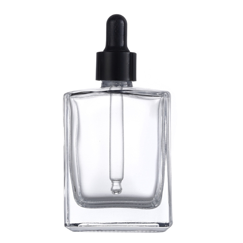 Empty Cosmetic Packaging 15ml 30ml 50ml 100ml Flat Square Shape Serum Glass Dropper Bottles