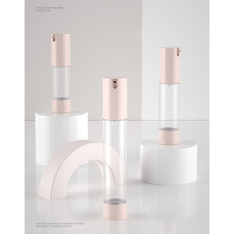 China-Made 30ml for Clear Plastic Airless Bottle with Press Pump as Personal Packaging for Skin Care Serum and Lotion Pink Color