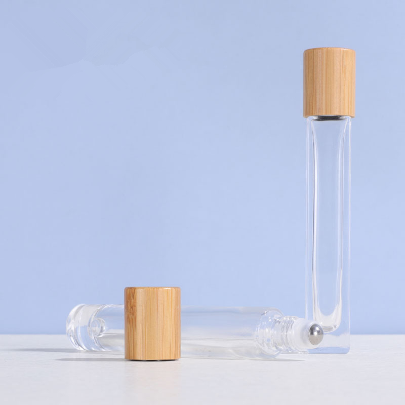 10ml Cosmetic square and Round Shape Roll on Glass Bottles with Bamboo Lids
