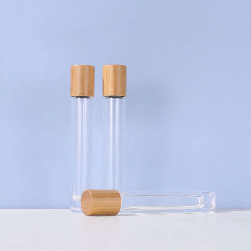 10ml Cosmetic square and Round Shape Roll on Glass Bottles with Bamboo Lids
