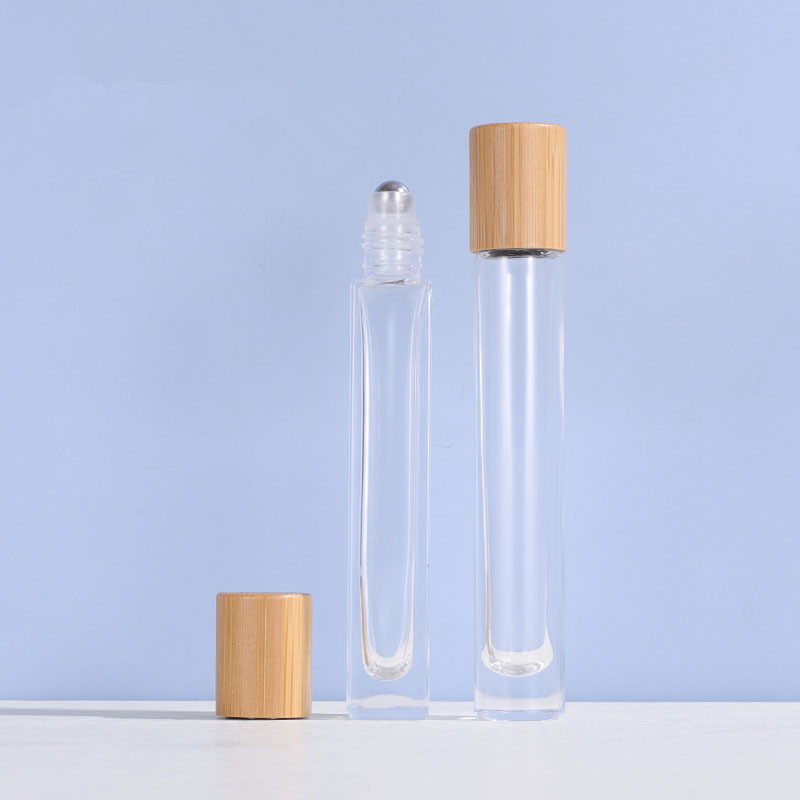 10ml Cosmetic square and Round Shape Roll on Glass Bottles with Bamboo Lids