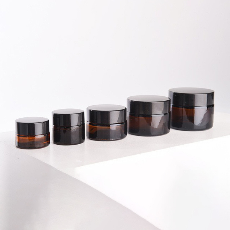 Black Lid Cosmetic Skincare 30g Empty Body Butter Jars 1 oz Cream Amber Glass Jar with Lids