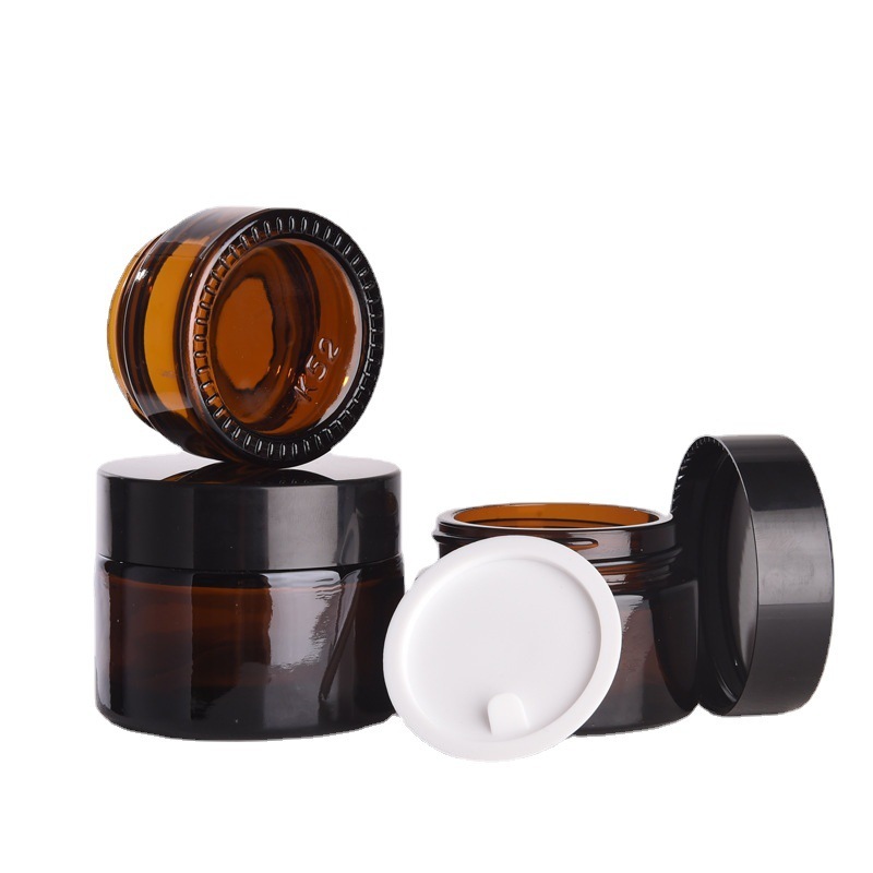 Black Lid Cosmetic Skincare 30g Empty Body Butter Jars 1 oz Cream Amber Glass Jar with Lids