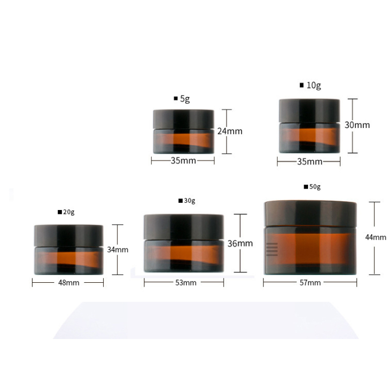 Black Lid Cosmetic Skincare 30g Empty Body Butter Jars 1 oz Cream Amber Glass Jar with Lids