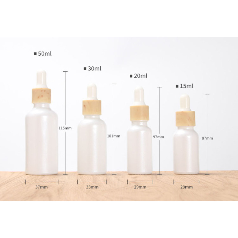 50ml Pearl White Round Glass Essential Oil Bottle with Dropper for Skin Care