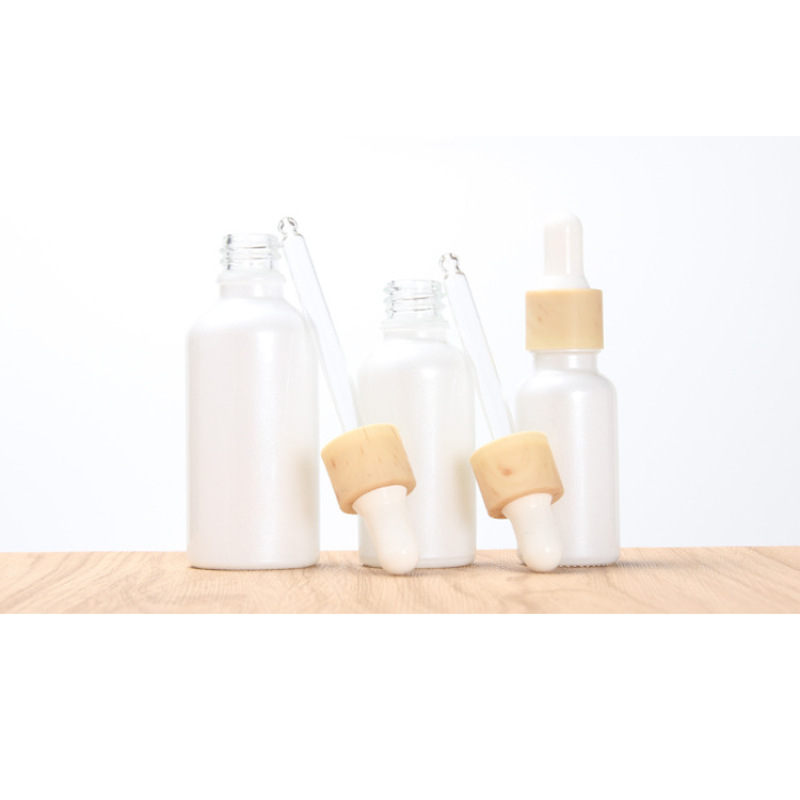 50ml Pearl White Round Glass Essential Oil Bottle with Dropper for Skin Care