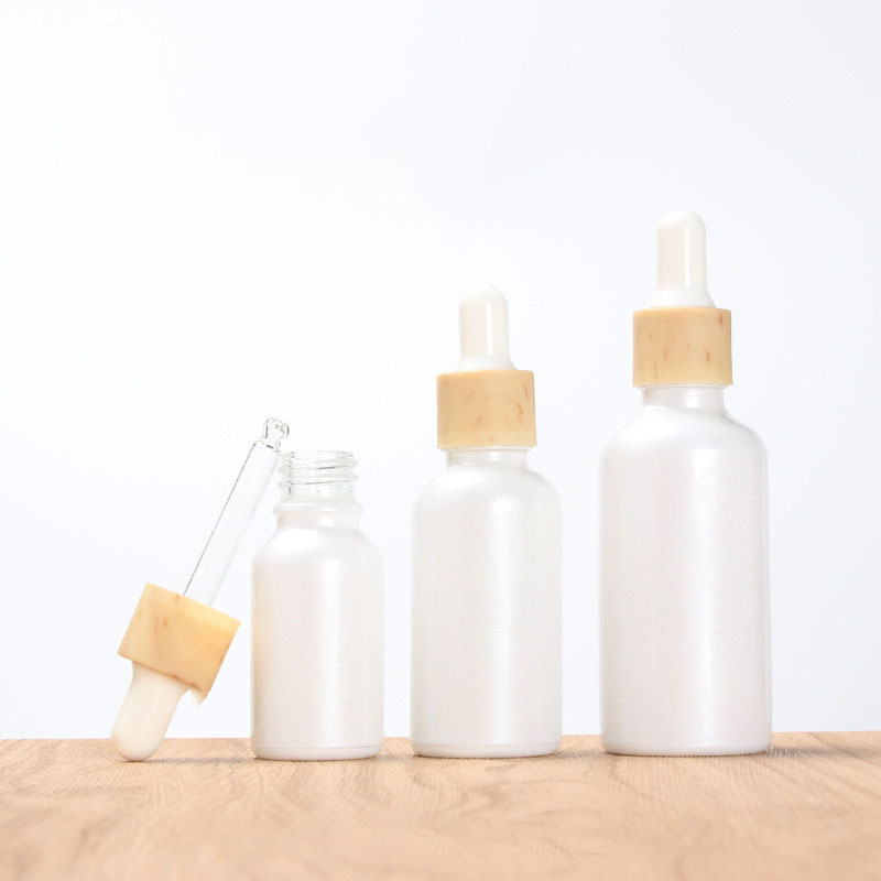 50ml Pearl White Round Glass Essential Oil Bottle with Dropper for Skin Care