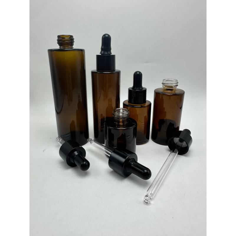 New Arrival  Amber Bottles 40ml Cosmetic Serum Lotion Pump Bottle Glass Cream Bottles Amber Glass Jars for Face Cream