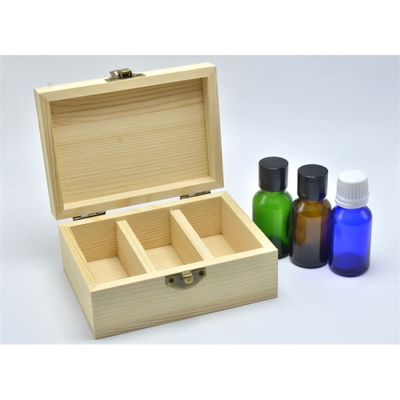 Essential Oil Wood Storage Box 3 Pcs 5ml Glass Bottle Wooden Box