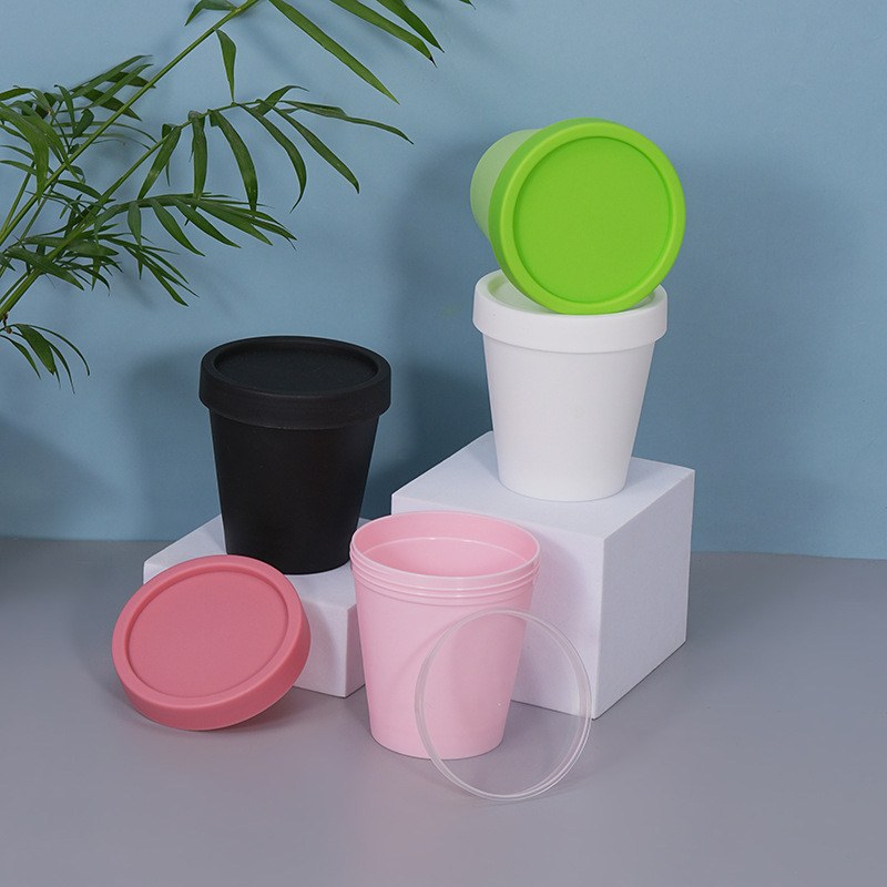 Wholesale Plastic Cosmetic Jars Container Empty Matte Black Round Body Scrub Jars for Body Scrub With Black Lids