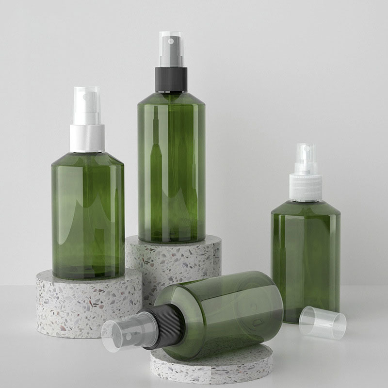High Quality PET Green Slant Shoulder Plastic Spray Bottle 50ml 100ml 150ml 200ml Fine Mist Hair MOQ 100pcs for Shampoo Use