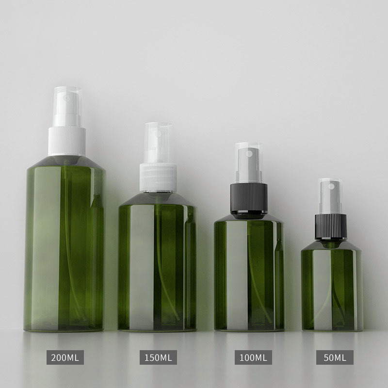 High Quality PET Green Slant Shoulder Plastic Spray Bottle 50ml 100ml 150ml 200ml Fine Mist Hair MOQ 100pcs for Shampoo Use