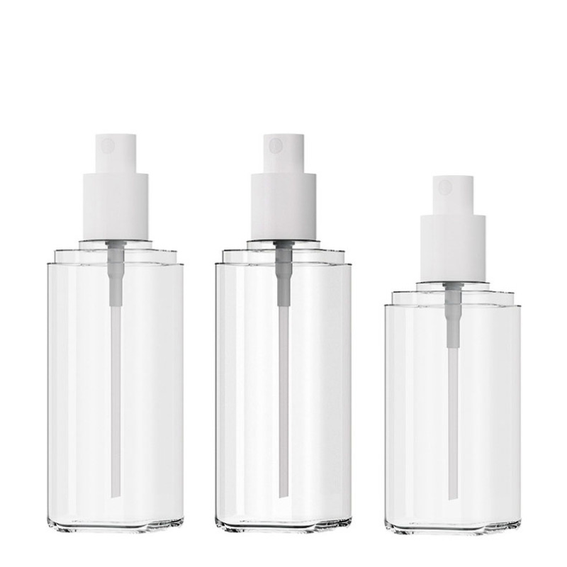 New Arrival 80ml 100ml 120ml Clear Square PET Plastic Mist Spray Bottle Moisturizing Toner Bottle White Cap