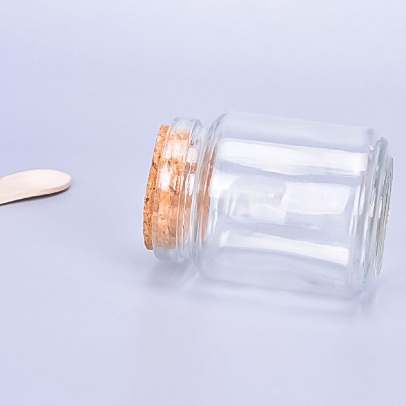 Cork Top Glass Jar Round Fashion Glass Bath Salt Jar with Cork Lid Cap and Wooden Spoon