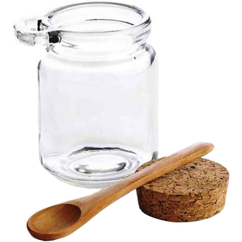 Cork Top Glass Jar Round Fashion Glass Bath Salt Jar with Cork Lid Cap and Wooden Spoon