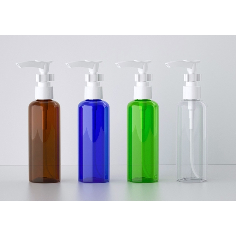 Portable 100ML PET Plastic for Clear Amber Lotion Pump Bottle for Liquid Soap Cream with Spray Pump Cap Logo Printing Use