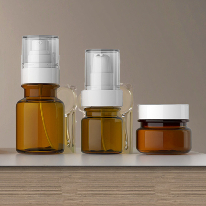 Amber Plastic Lotion Pump Bottle with Sprayer for Skin Care Cream and Serum Hot Stamping Surface for Cosmetics