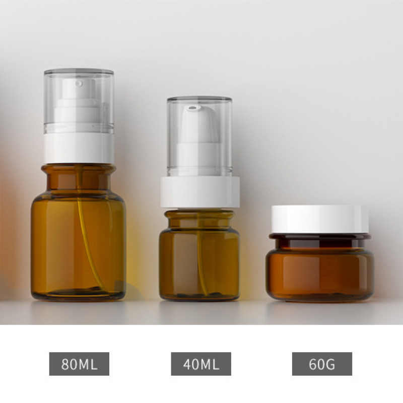 Amber Plastic Lotion Pump Bottle with Sprayer for Skin Care Cream and Serum Hot Stamping Surface for Cosmetics