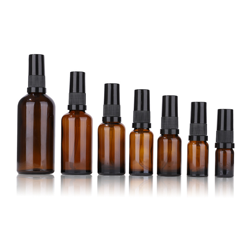 Empty Refillable Cosmetic Amber Glass Spray Bottle Screen Printing Round Bottle