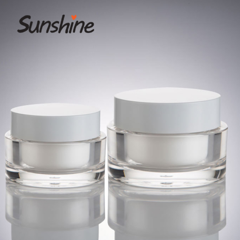 Round Acrylic Luxury Cosmetic Jar Plastic Face Cream Jar 50g Skin Care Cream White Clear Acrylic Recyclable SUNSHINE CN