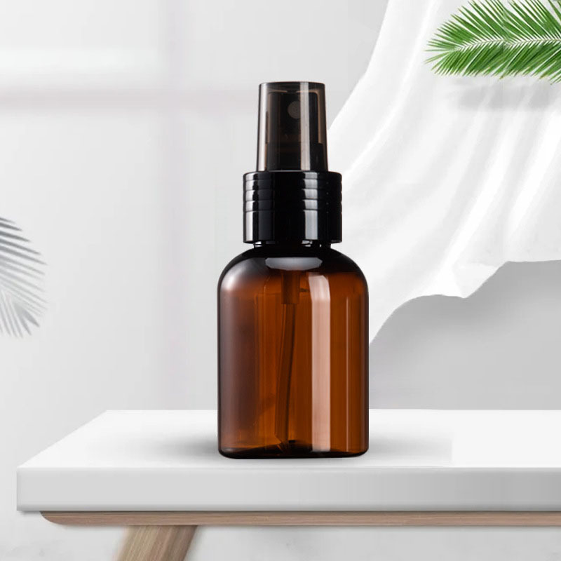 Amber Plastic Spray Bottle Lotion Round Shoulder 50ml Skin Care Lotion Bottle Luxury Brown Full Cover Cosmetic Bottle with Pump