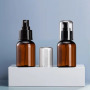 Amber Plastic Spray Bottle Lotion Round Shoulder 50ml Skin Care Lotion Bottle Luxury Brown Full Cover Cosmetic Bottle with Pump