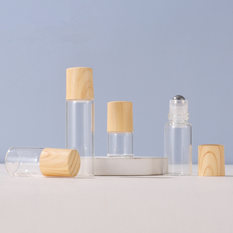 1ml 2ml 3ml Perfume Glass Bottle with Steel for Ball Roll-on and Wood Grain Lid MOQ 100pcs