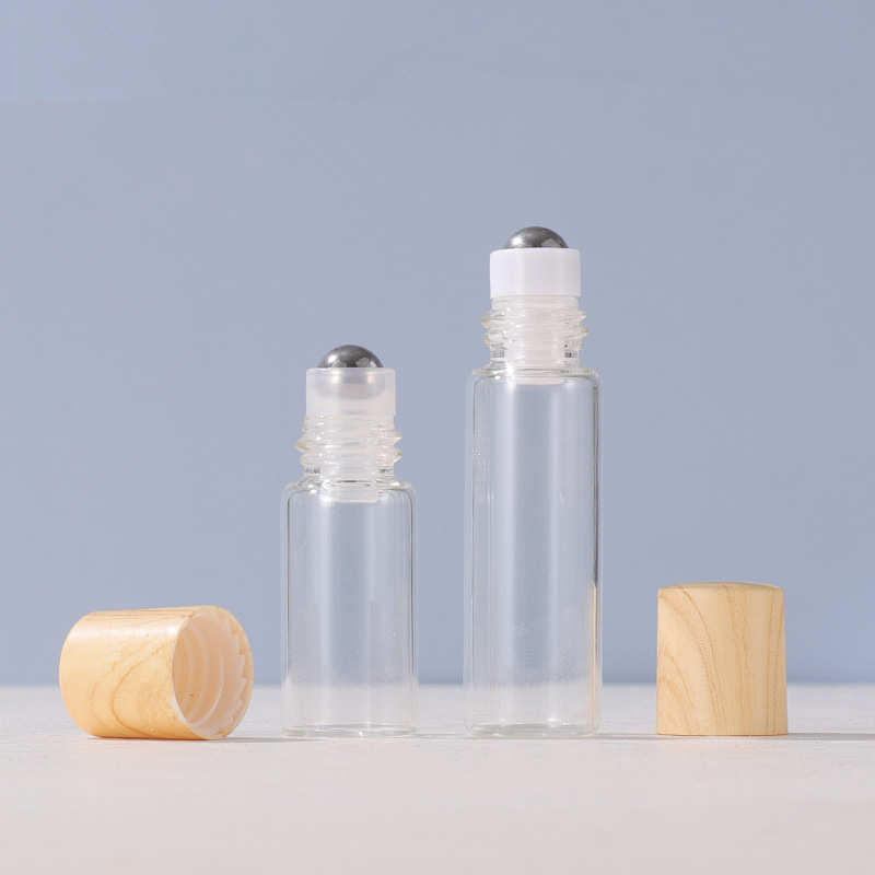 1ml 2ml 3ml Perfume Glass Bottle with Steel for Ball Roll-on and Wood Grain Lid MOQ 100pcs