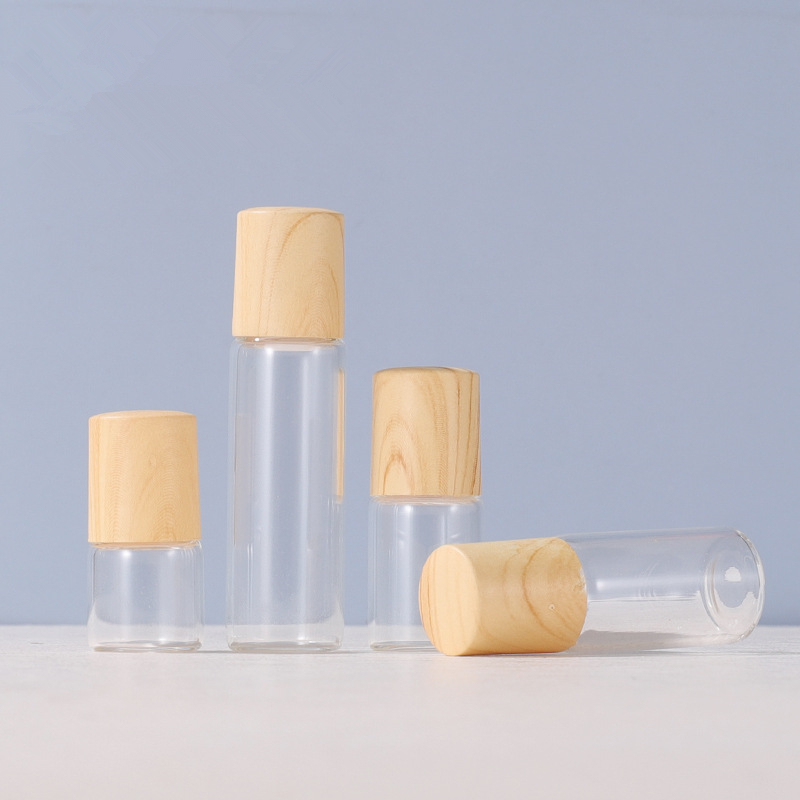 1ml 2ml 3ml Perfume Glass Bottle with Steel for Ball Roll-on and Wood Grain Lid MOQ 100pcs