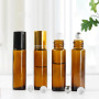 Empty 10ml Amber Glass Roll-on Essential Oils Perfume and Skin Care Cream Bottle with Screw Cap and Steel Roller Free Sample